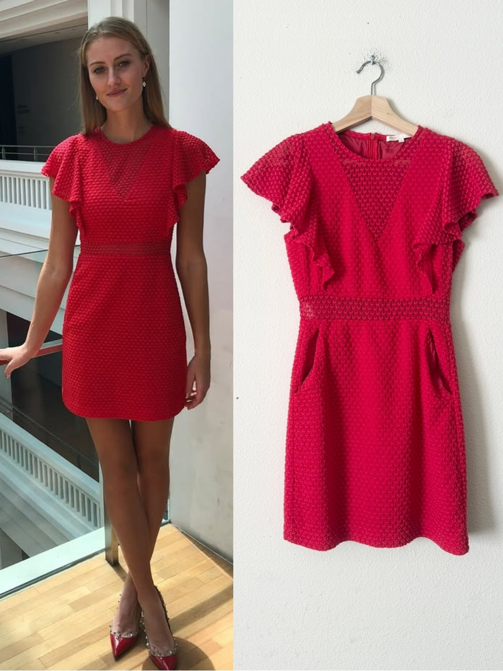 Maje SIZE 2 Roucoul red heart embroidered mini dress